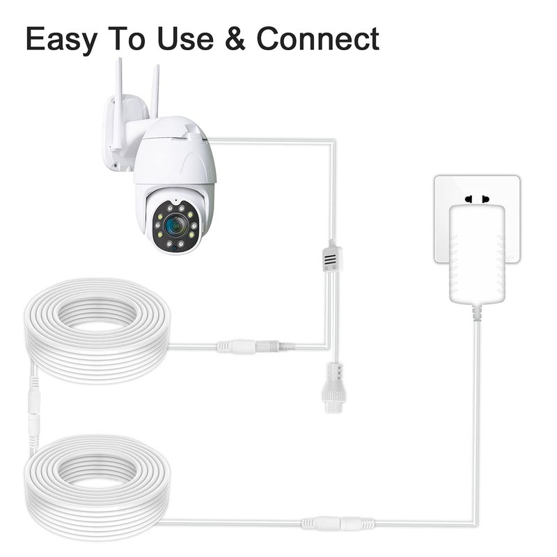 WILDHD DC Power Extension Cable, 33ft 2Pack 2.1mmx5.5mm DC Plug Power Supply Adapter Extension Cord 20AWG Power Cord Compatible with 12V,24V Wireless CCTV IP Security Camera,Led Strip Lights(2pcs White) - Image 4